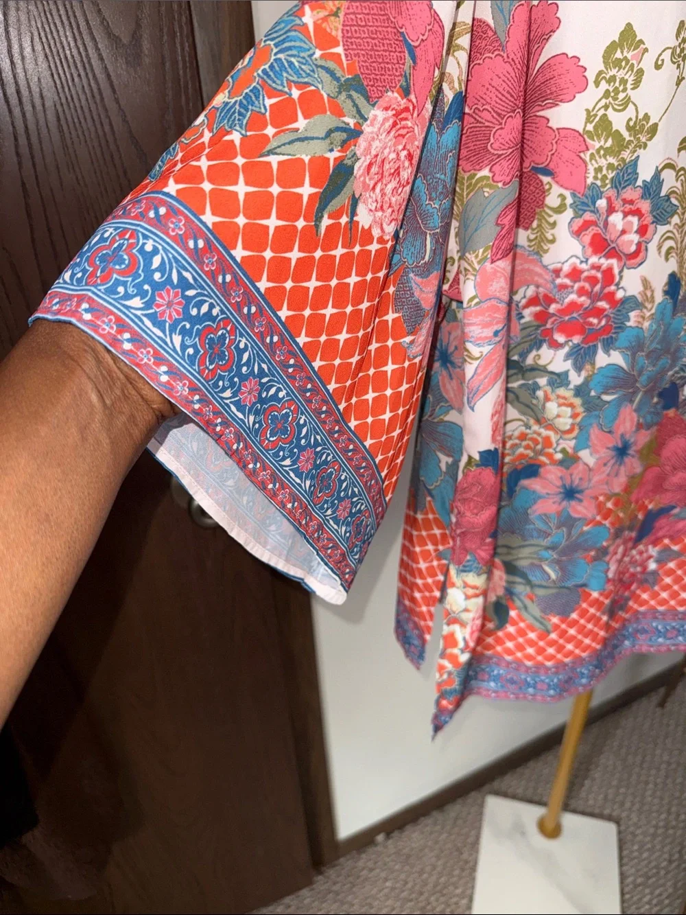 Jealous Tomato Floral Open-Front Kimono Jacket in Pink & Blue
